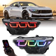 RGB LED Headlights For Ford Mustang 7TH GEN 2024-2026 Rainbow Front Lamps 1Set