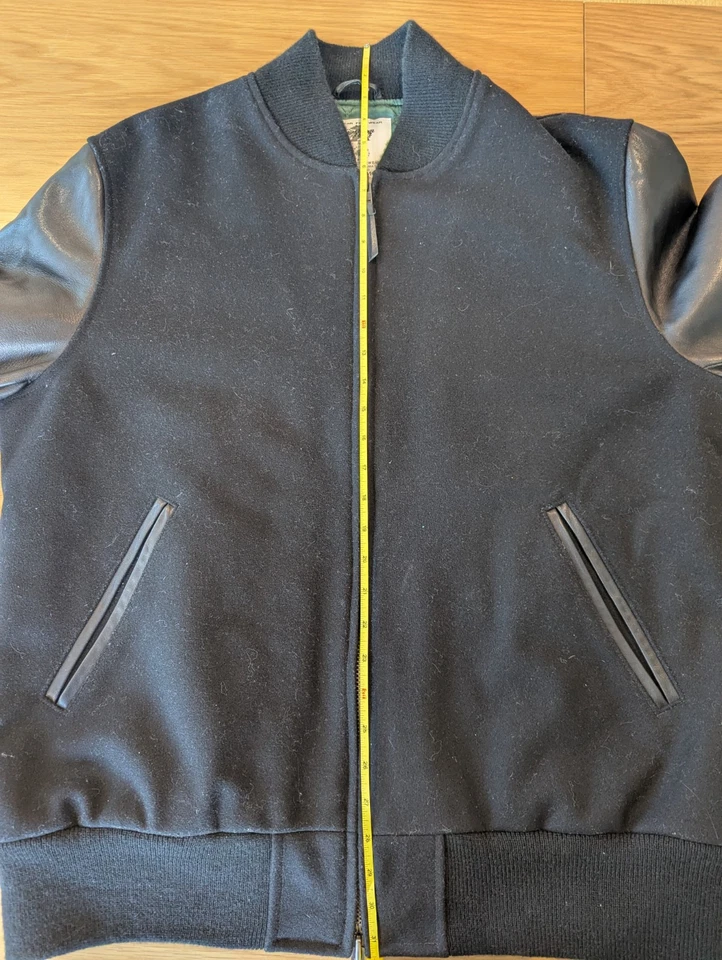 Golden Bear x Allen Edmonds Zip Wool/Leather Varsity Jacket - Black - XXL USA - Image 3 of 4