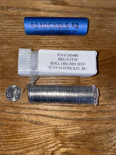 1935 Unopened Roll Of 5Cent Buffalo Nickel & 2005 Buffalo Roll Uncirculated LOOK