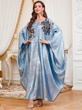 African Dashiki Batwing Sleeve Abaya Women Kaftan Embroidery Ramadan Long Dress