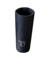 Sunex 2621 21mm 1/2" Drive 6 Point Extra Thin Wall Deep Impact Socket Metric 6pt