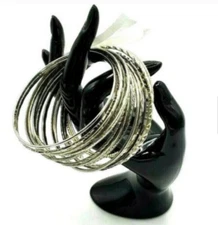 Bangles Bracelets Silver Toned Boho Stacked 16 Total Variety Fashion