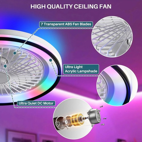 Low Profile Enclosed Ceiling Fans with Lights Smart RGB Ceiling Fan APP Control - Picture 4 of 10