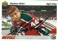 Stephane Richer autographed Hockey Card (New Jersey Devils) 1992 Upper Deck #536