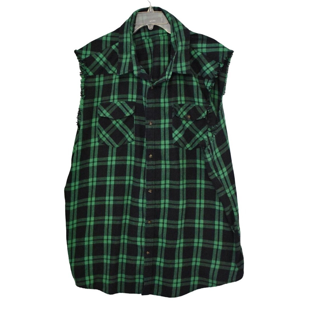 Men's Nutexrol Green Blue Plaid Flannel Sleeveless Big and T