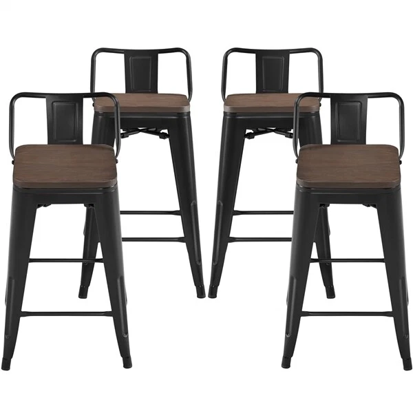 Metal Bar Stool 4PCS Low Back Counter Stools for Indoor Outdoor