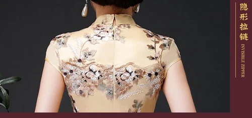 Damen Cheongsam Retro schmale Passform Spitze Fischschwanz chinesisches Kleid Laufsteg Kostüm schick - Bild 10 von 14