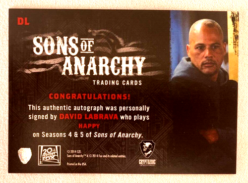 Sons Of Anarchy Seasons 3-4 Authentic Autograph DL David Labravia 'Happy' - Picture 2 of 2