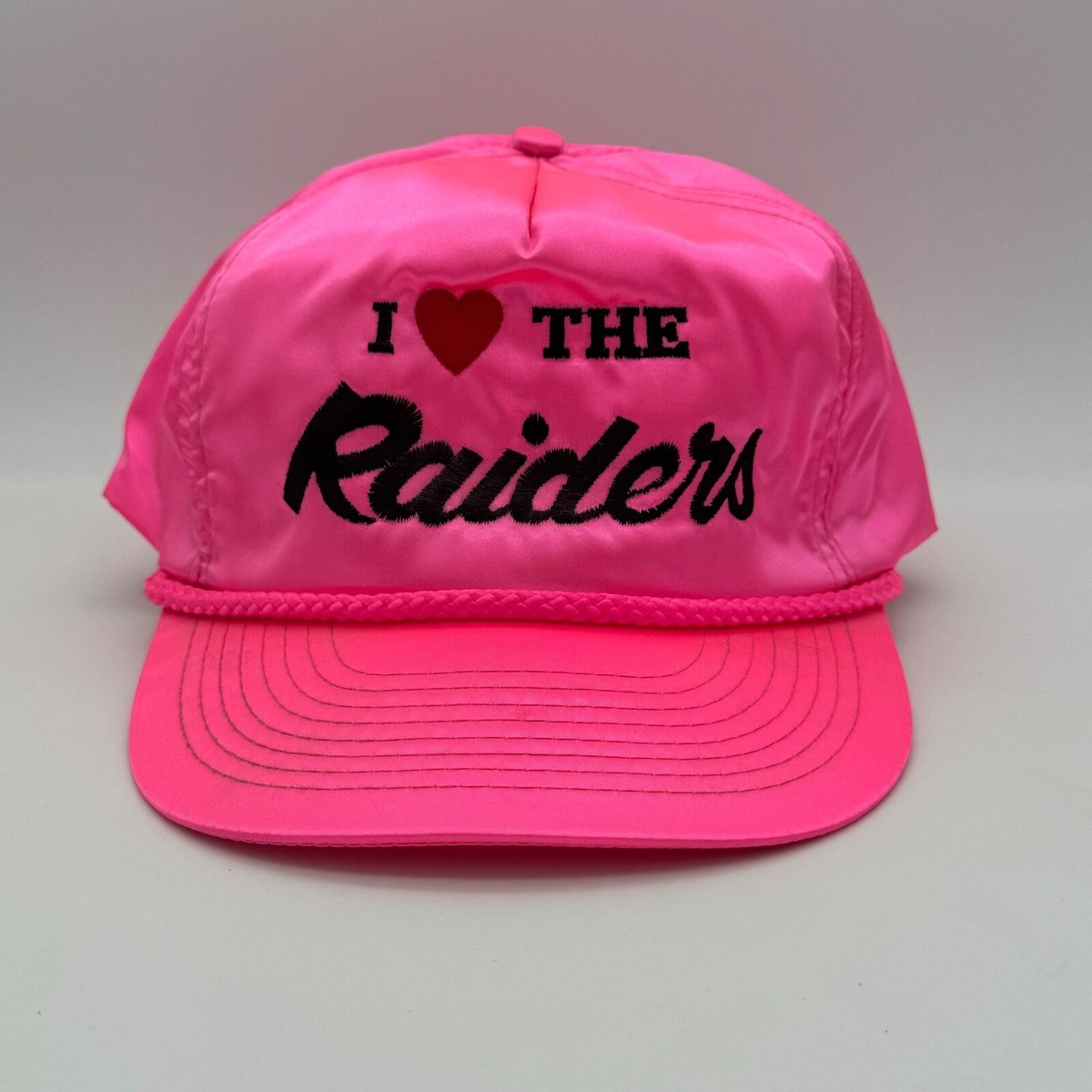 Oakland Raiders Script Satin Pink Neon NFL Vtg Zip Strap Snapback