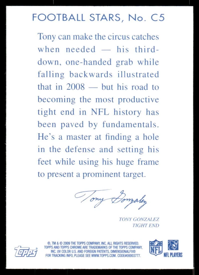 2009 Topps #5 Tony Gonzalez Chicle - Image 2 of 2