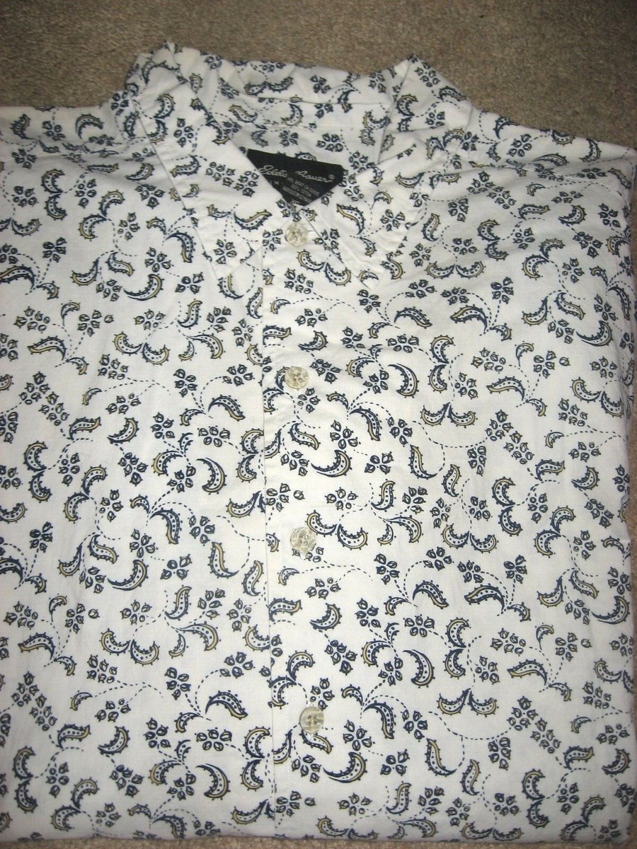 イタリア Mens White wBlack Pattern EDDIE BAUER Short Sleeve Shirt XL | eBay