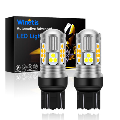 7443 Switchback White Amber Dual Color LED Turn Signal Light Bulbs Error Free