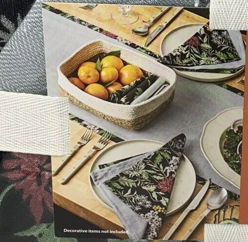 Hermoso Juego de Mesa Corredor 8 Piezas 6 Servilletas Drew Barrymore Cesta Gris + Floral Foto 4 de 4