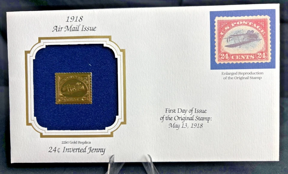 1918 Air Mail Issue 24c Inverted Jenny First Day Of Issue 22k Gold Stamp Replica - Image 2 of 4