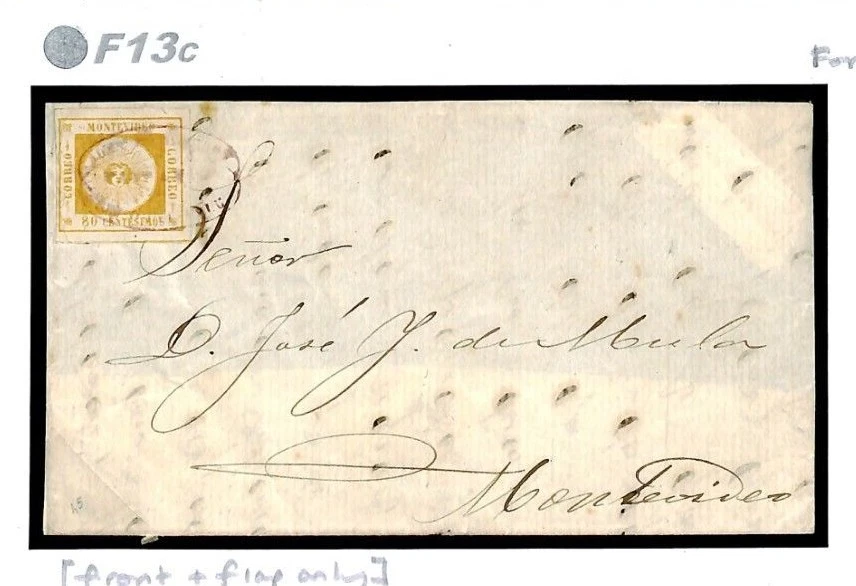 Uruguay CLASSIC *El Sol* SUN ISSUE 1859 80c Orange Part Cover SG.9 cat £900 F13c - Image 2 of 4