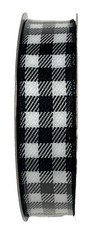 Christmas Celebrate It Black White Plaid Wired Ribbon 7/8 X 24 Ft New
