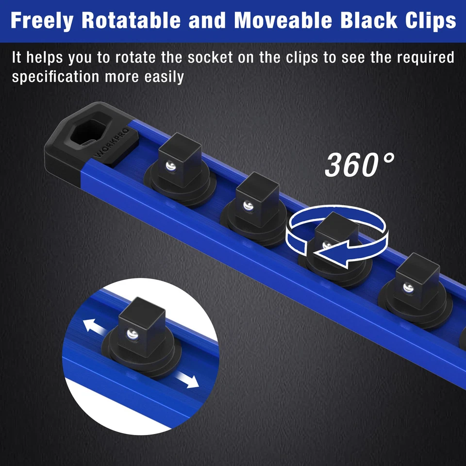 WORKPRO 1/2 Drive Magnetic Socket Organizer Heavy Duty Socket Rail Socket Holder - Image 3 of 4