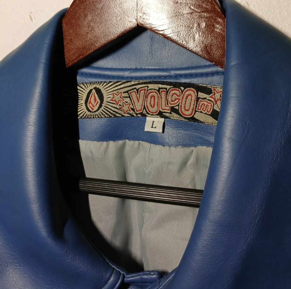 Vintage Volcom Leather Jacket 90s Y2K USA Skate Baggy Logo Size Large - Image 4 of 4