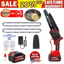 8" Handheld Electric Chainsaw Cordless Chain Saw Wood Cutter Battery 18800 rpm