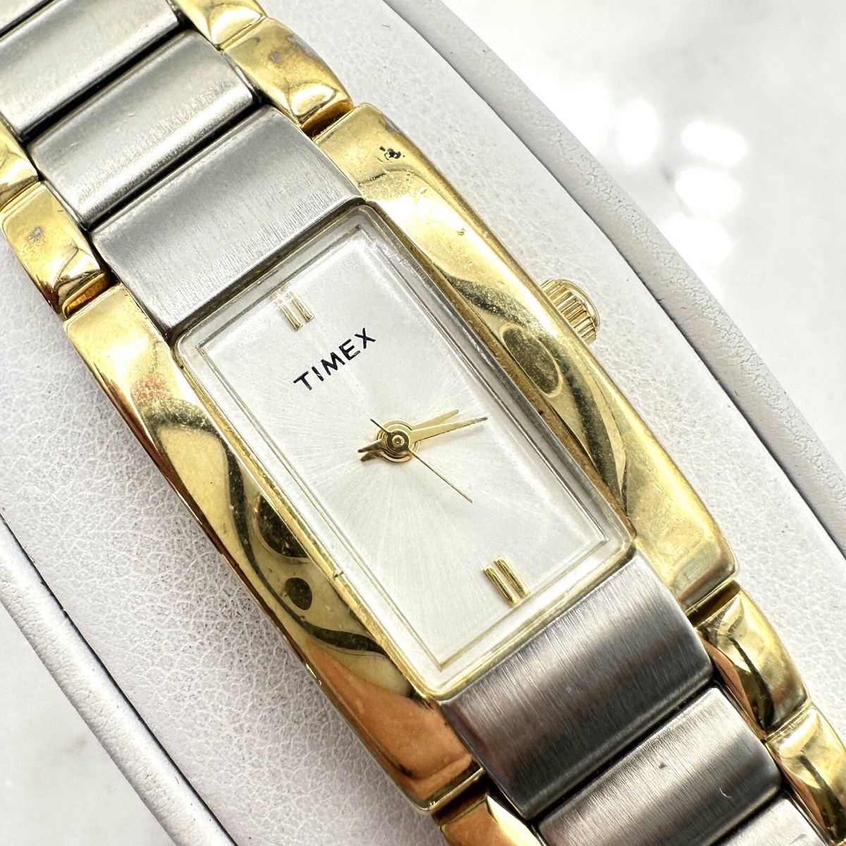 TIMEX置き時計 Vintage Womens Timex CR 1216 Cell Wrist Watch Gold/Silver Tone