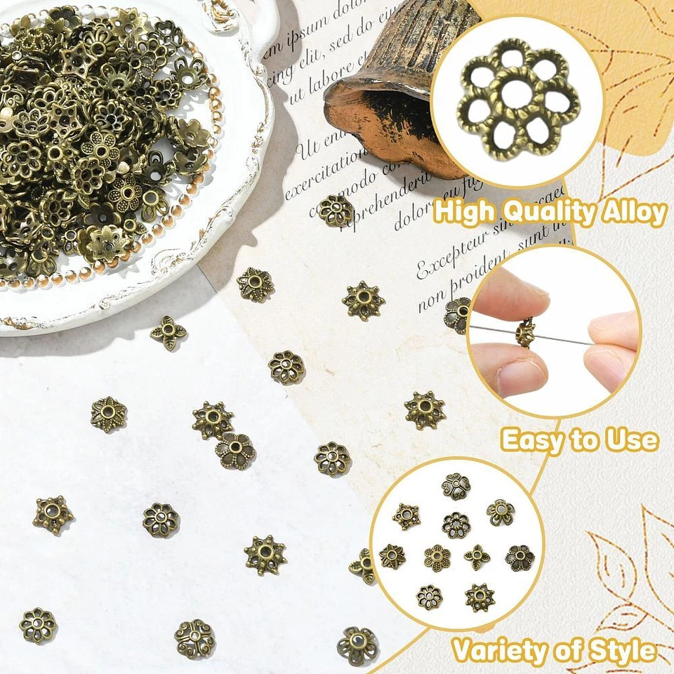 200 tapas de cuentas de flores cuentas de aleación de bronce antiguas florales para pulseras joyería Foto 3 de 4