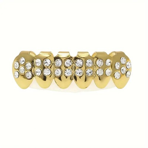 Men's HUSTLA Gold Plated Hip Hop Rapper Bling Teeth Grillz Top & Bottom Set - Picture 4 of 5