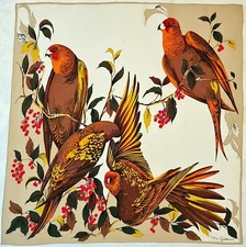 SCARF VINTAGE AUTHENTIC P L GALLIENI LOGO ANIMALART PARROTS SILK SQUARE WOMEN'S