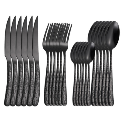 24 Stück Spülmaschinenfest Besteckset Edelstahl Messer Löffel Set für 6 Personen