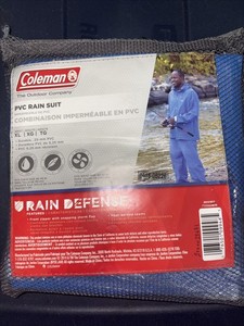 Coleman PVC Rain Suit Blue XL Waterproof Windproof Hooded Outdoor Men NEW
