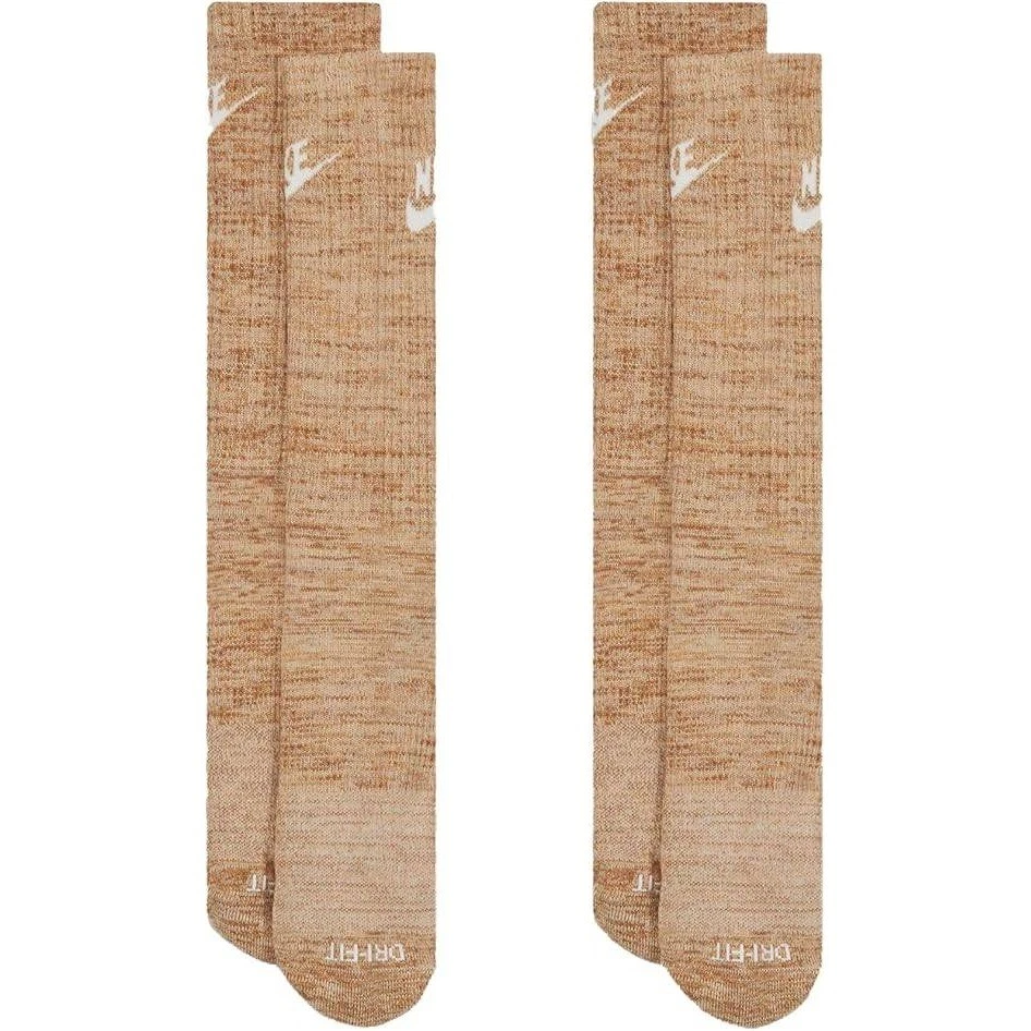 Nike Everyday Plus Cushioned Crew Socks 2 Pair Tan Brown Space Dye Large NEW