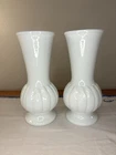 Set of 2 Vintage Randall Milk Glass Vases 9" Feather Wheat Leaf Pattern MCM