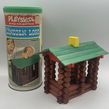 Vintage 1974 Playskool Lincoln Logs Pioneer Set 855 Complete Canister & Lid