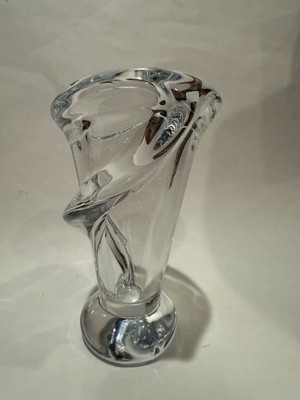 Vannes Le Chatel Crystal Vase Art Glass Made in France Vintage Clean Clear