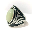 925 Sterling Silver Natural Green Jade Gemstone Ring - Size 8.25 US - 10g