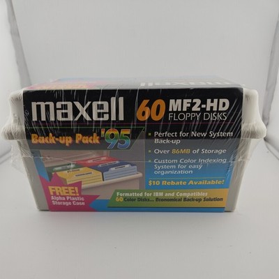 Maxell Back-up Pack Formatted MF-2HD 60 Color Floppy Discs Sealed Retro 90's