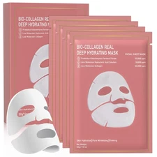 Bio-Collagen Real Deep Mask, 4 Pack Overnight Hydrating Face Mask for All Ski...