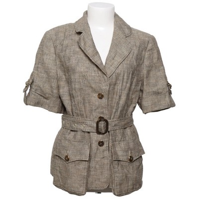 Elégance, Kurzarmhemd, Größe: 44, Beige, Baumwolle/Leinen, Karo, Damen #ZQG