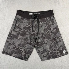 Pelagic Board Shorts Mens 34 Gray Camo Hydro Lite Swim Fishing 11" Stretch Surf