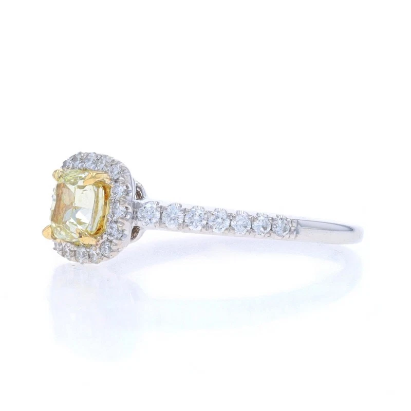 White Gold Fancy Yellow Diamond Halo Engagement Ring - 18k Square Cushion .85ctw - Image 3 of 4