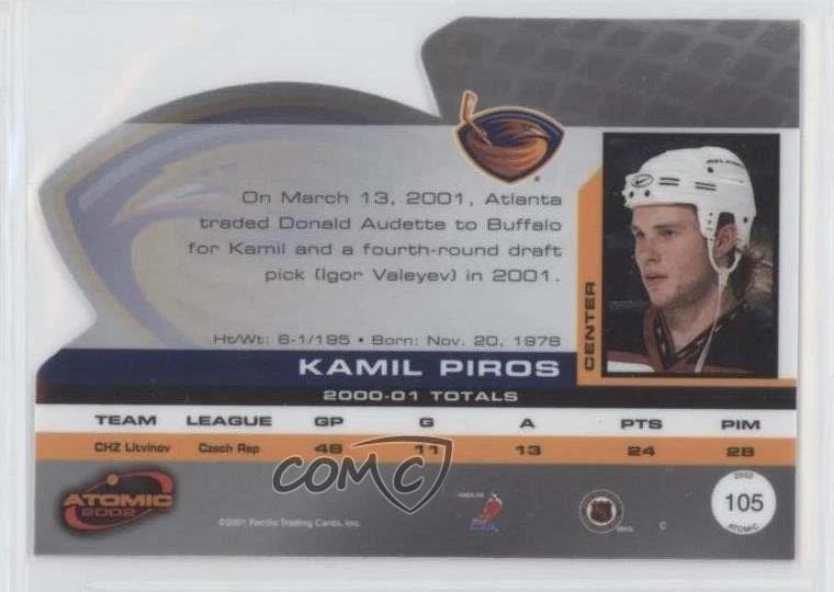 2001-02 Pacific Atomic Premiere Date /90 Kamil Piros #105 Rookie RC - Image 2 of 2