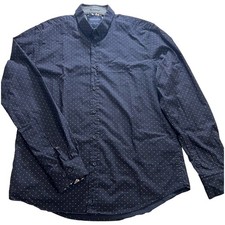 Denim  Flower Ricky Singh Mens L Navy Blue Yellow Polka Dot Button Down Shirt