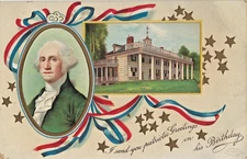 George Washington's Birthday Mt. Vernon PATRIOTIC Postcard 1909 U