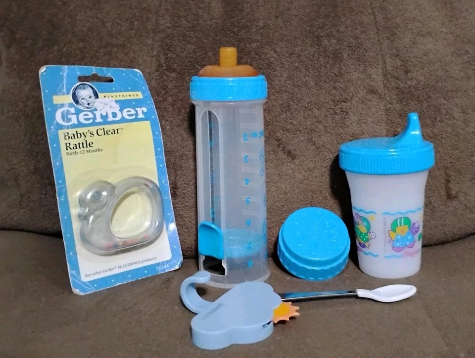 Vintage Playtex Aqua Nurser Baby Bottle, Sippy, Liners, Flat Top Latex Easy Feed - Image 2 of 4