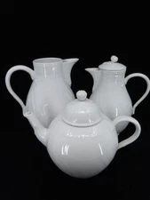 KPM Neuosier White Porcelain Basketweave China: Pitcher, Coffee Pot, & Tea Pot