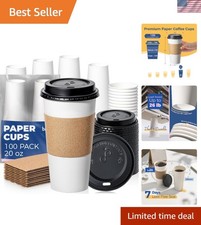 100 Pack of 20 oz Disposable Coffee Cups with Lids - Eco-Friendly Leak-Proof