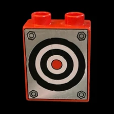 red Duplo decorated block- 1X2 tall block- target -combined shipping (MISC204)