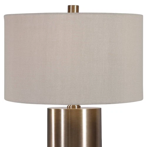 Glam Table Lamp 31 1/2" Tall Brushed Brass Beige Drum Shade Living Room Bedroom - Picture 5 of 8