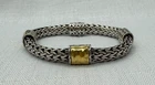 John Hardy Sterling Silver Hammered Woven Wheat Chain Bracelet 22k Overlay 7.5"