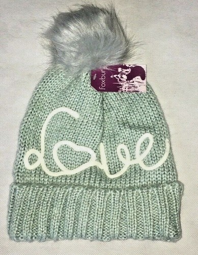 Ladies Winter Hats Women's Knitted Hat with Bobble Pink Grey Pale Green Love NEW - Picture 8 of 15