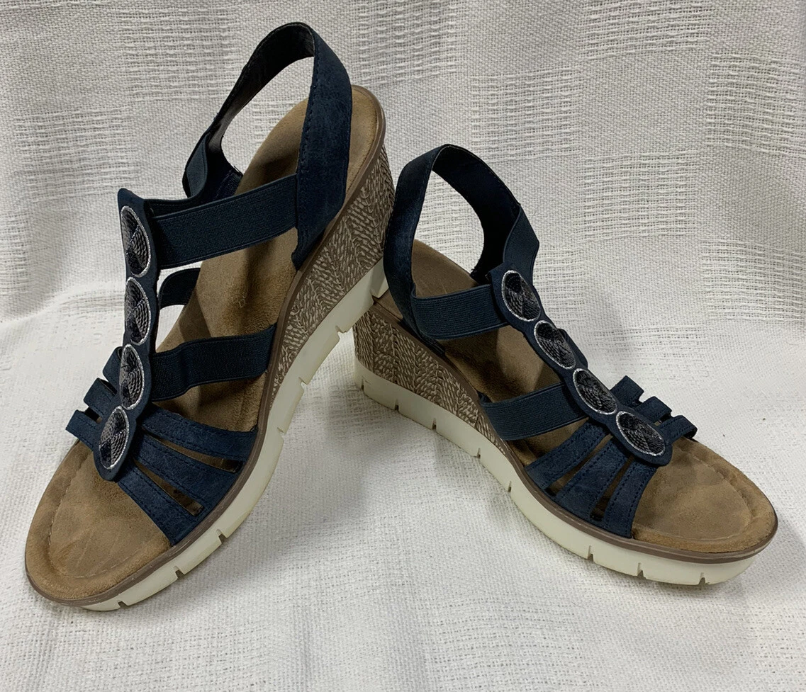 Rieker navy wedge sandals top